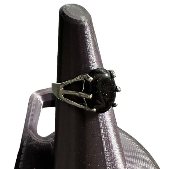 Dark Blue Goldstone Semi-Precious Silver Plated Ring New 7.75 - Picture 2 of 6